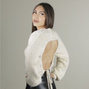 Open Back Fuzzy Crop Sweater